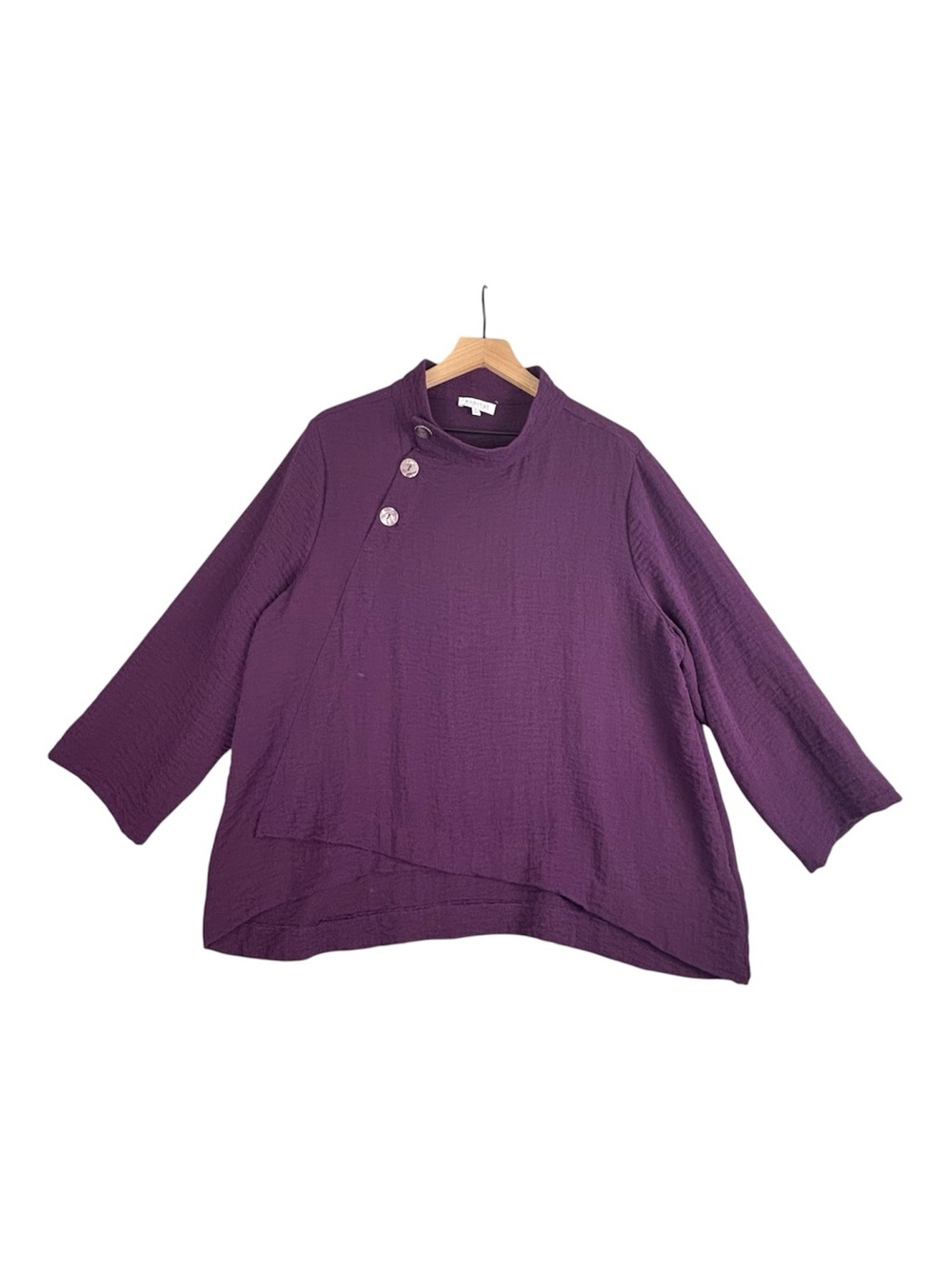 Habitat Top Women XL Purple Mock Tunic Buttons Gauzey Lagenlook Asymmetrical Hem